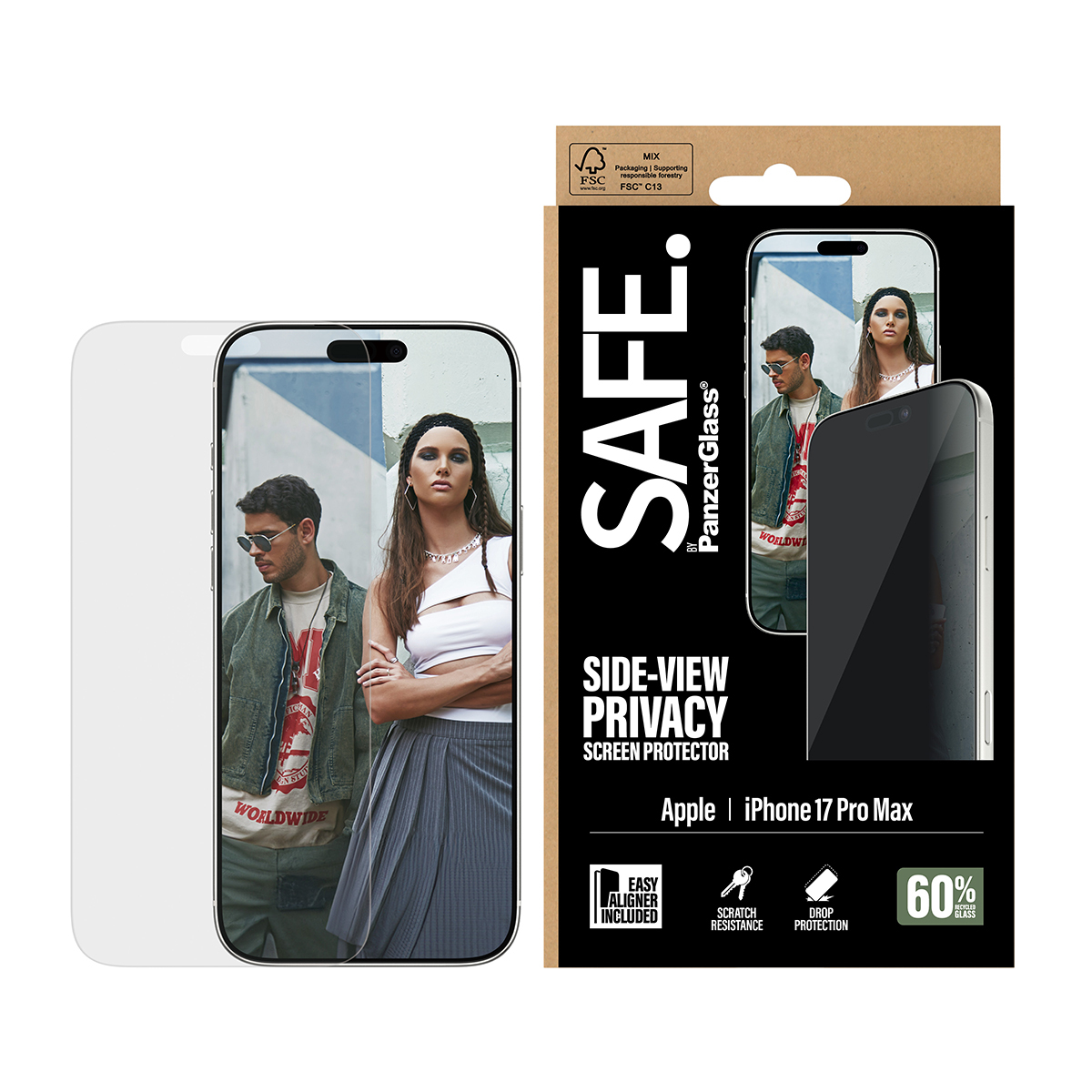 PanzerGlass SAFE. by ® 2-Way Privacy Screen Protector iPhone 17 Pro Max | Ultra-Wide Fit w. EasyAligner Doorzichtige schermbeschermer Apple 1 stuk(s) - Afbeelding 3