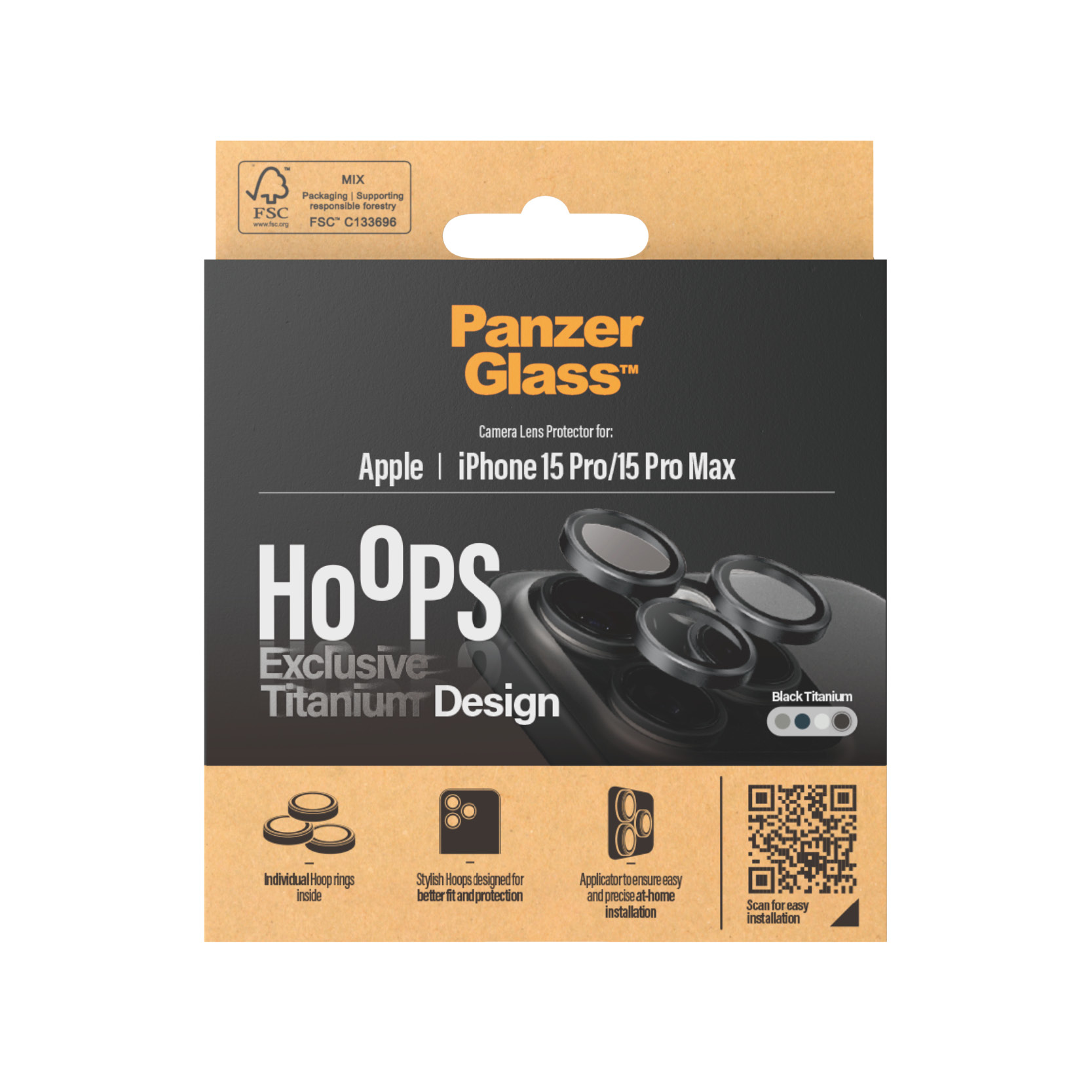 PanzerGlass ® Hoops® Titanium Camera Lens Protector Black iPhone 15 Pro | 15 Pro Max Doorzichtige schermbeschermer Apple 1 stuk(s) - Afbeelding 4