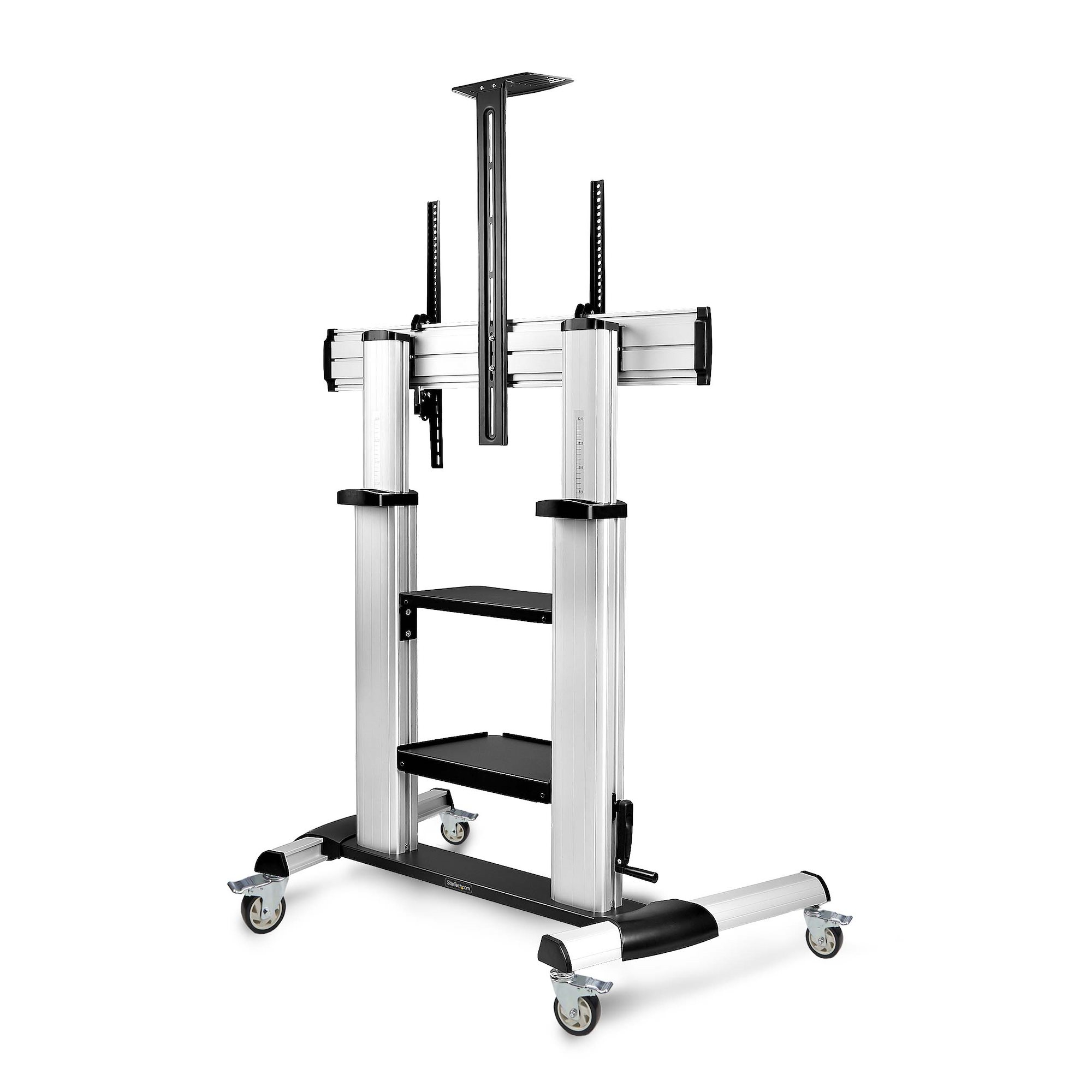 StarTech.com Verrijdbare TV Standaard op Wielen voor 60-100inch Flat Screens tot 100kg, In Hoogte Verstelbaar via Krukas, Mobiele Televisie Standaard/Trolley - Afbeelding 3