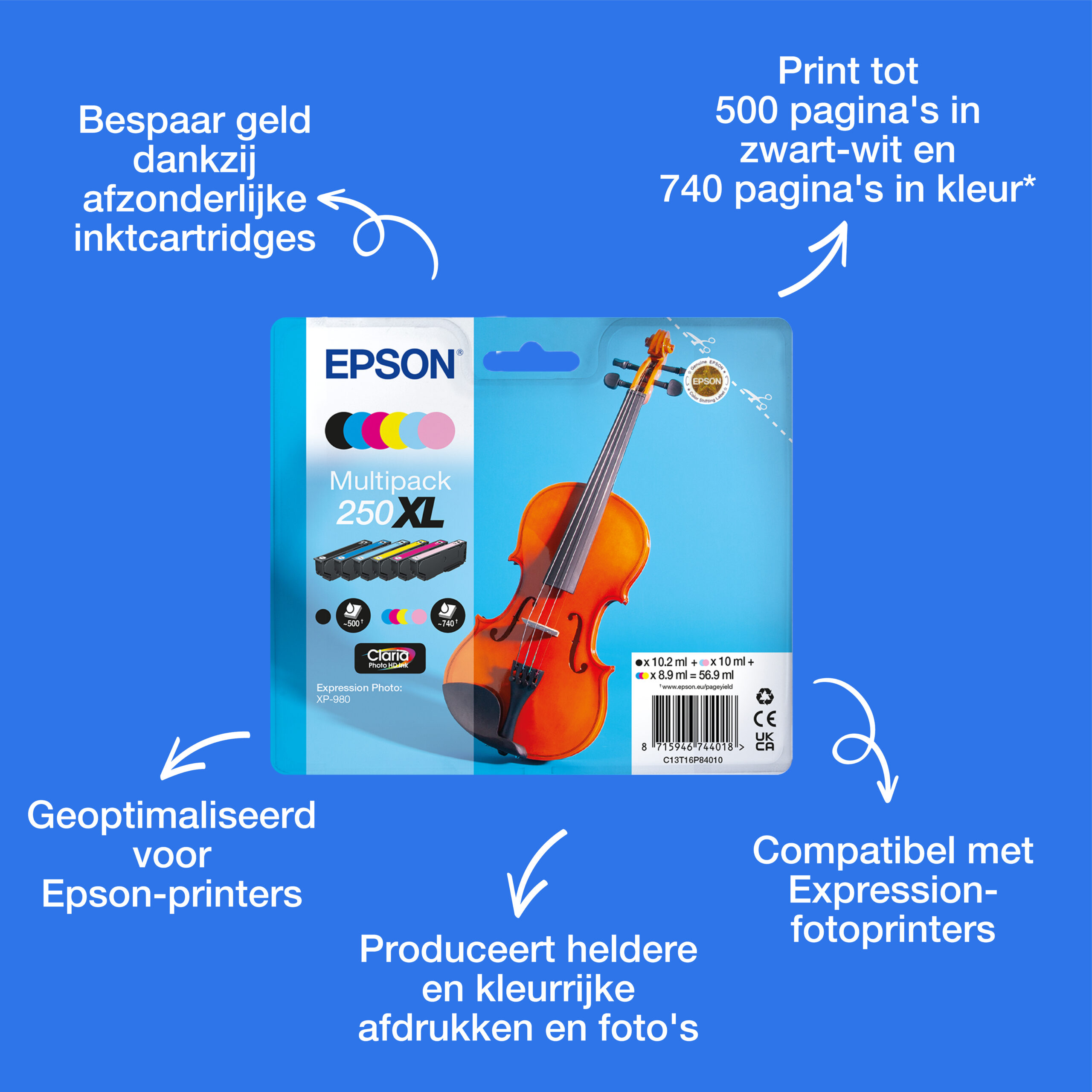 Epson Multipack, 6 kleuren 250XL Viool Claria Photo HD-inkt - Afbeelding 4