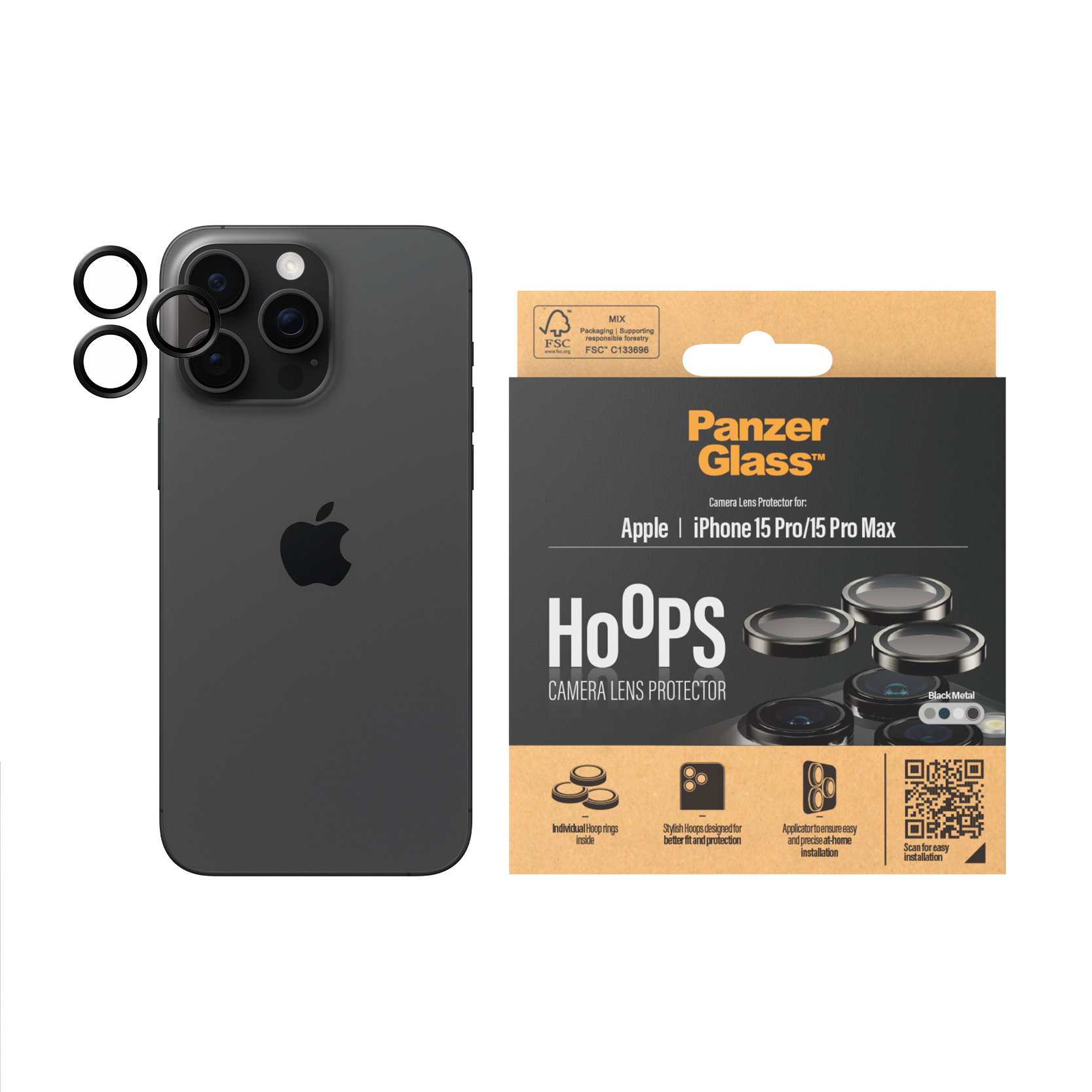 PanzerGlass ® Hoops® Metal Camera Lens Protector Black iPhone 15 Pro | 15 Pro Max Doorzichtige schermbeschermer Apple 1 stuk(s) - Afbeelding 3