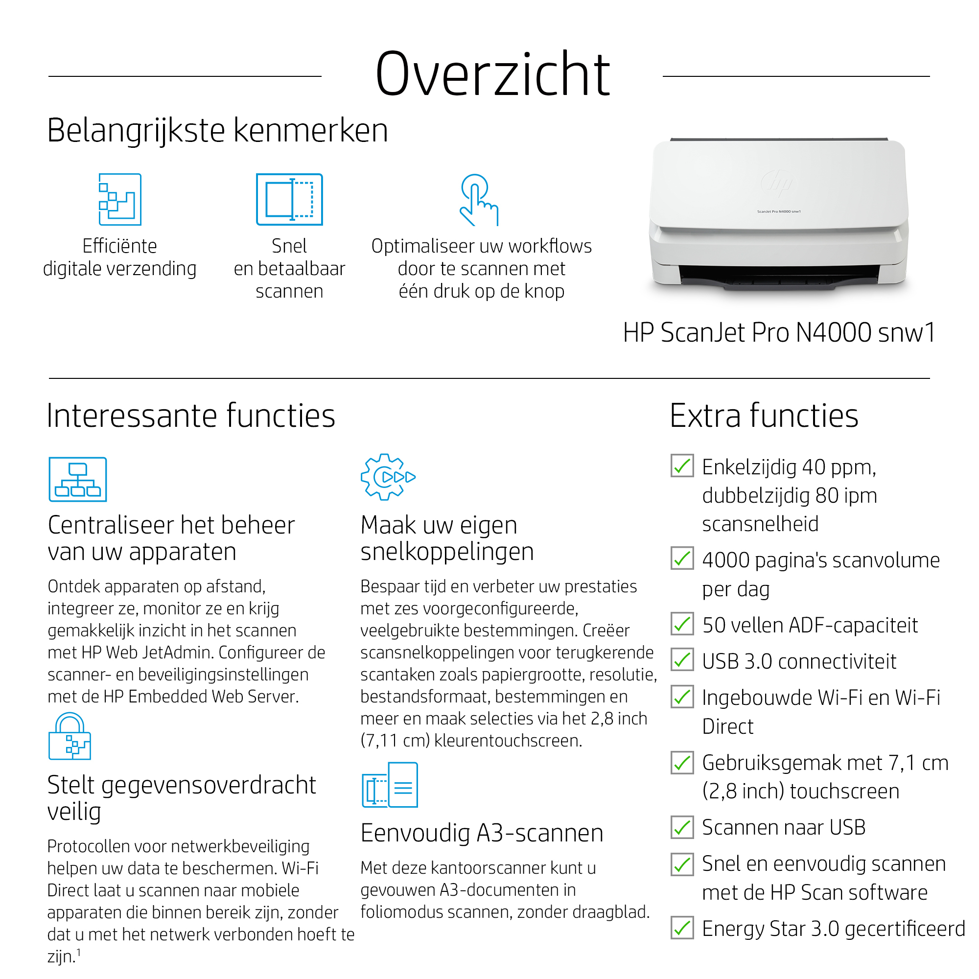 HP ScanJet Pro N4000 snw1 Paginascanner 600 x 600 DPI A4 Zwart, Wit - Afbeelding 4
