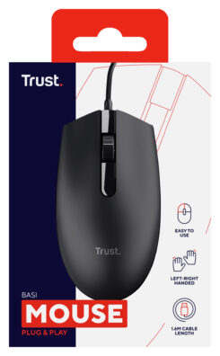 Trust Basi Bedrade Muis - Ambidextere muis – 3 knoppen – 1200 DPI – Zwart - Afbeelding 5
