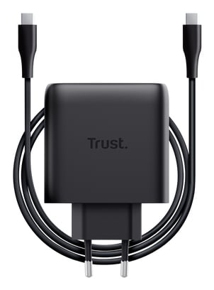 Trust Maxo GaN Laptoplader 65W - USB-C oplader – 2 USB-C poorten – 65W vermogen – Zwart - Afbeelding 4