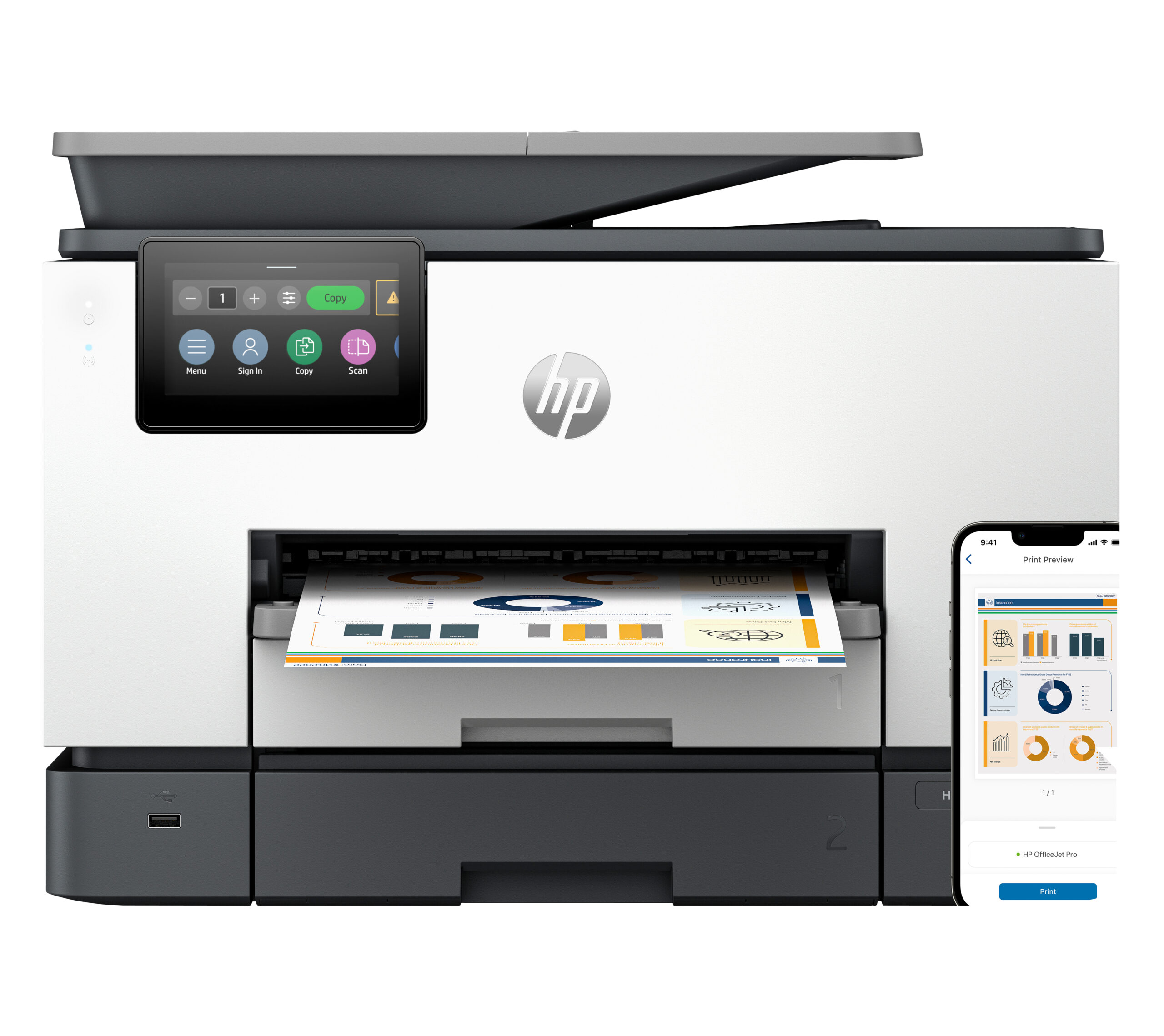 HP OfficeJet Pro 9130b Draadloos All-in-One Kleur Printer, Dubbelzijdig printen; Kopieerapparaat, Scanner - Afbeelding 2