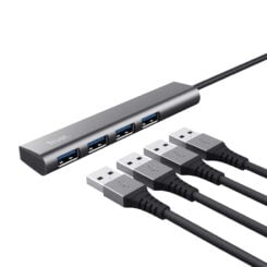 Trust Halyx USB Hub - 4-poorts USB-A hub – USB 3.2 Gen 1 – 5 Gbps – Grijs - Afbeelding 4