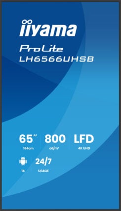 iiyama LH6566UHSB-B1AG beeldkrant Digitale signage flatscreen 165,1 cm (65") LCD Wifi 800 cd/m² 4K Ultra HD Zwart Type processor Android 24/7 - Afbeelding 3