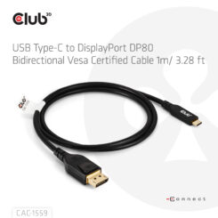 CLUB3D USB Type-C Cable to DP 2.1 Bi-Directional VESA DP80 Certified Cable M/M 1m/3.28ft - Afbeelding 6