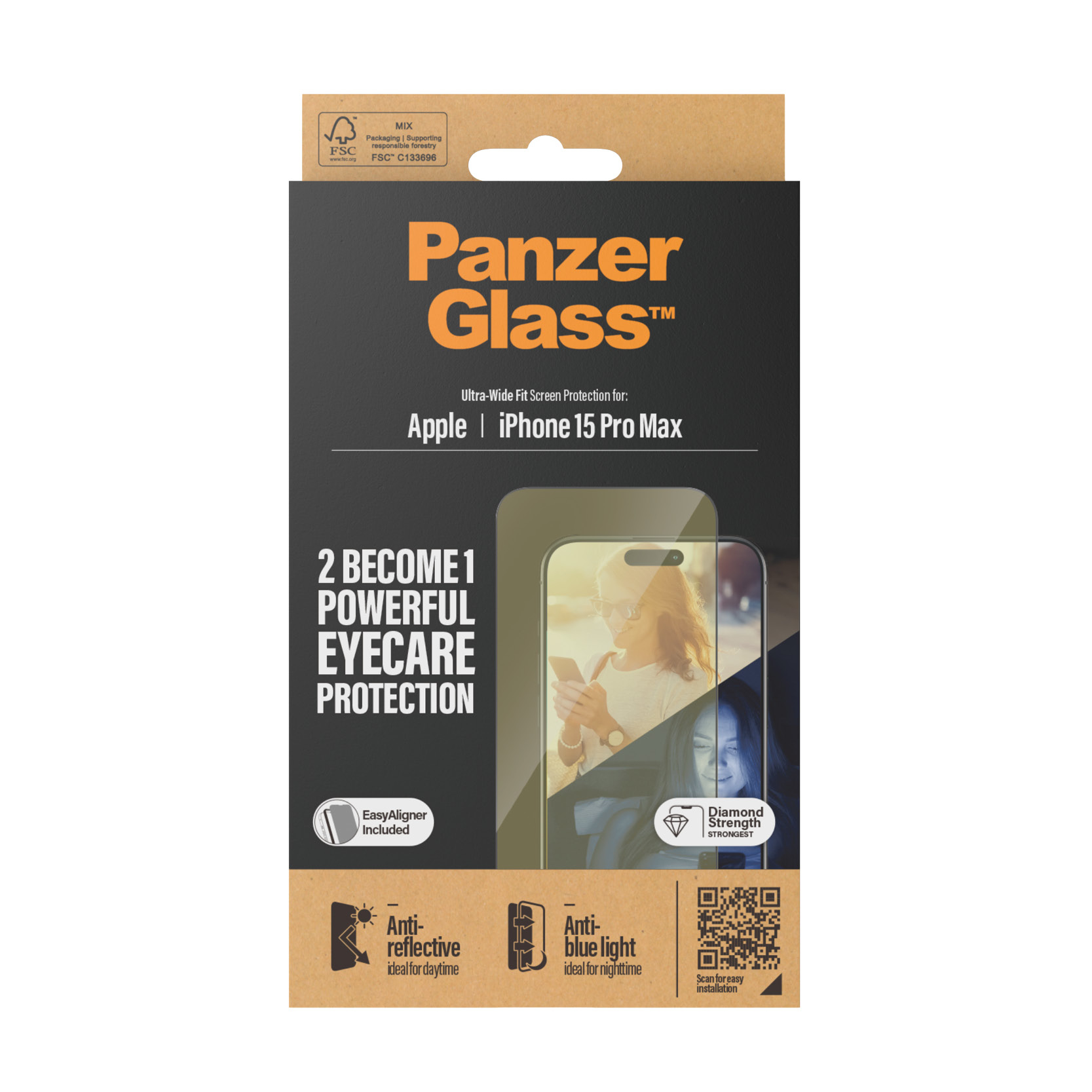 PanzerGlass ® EyeCARE™ Screen Protection iPhone 15 Pro Max | Ultra-Wide Fit w. EasyAligner Doorzichtige schermbeschermer Apple 1 stuk(s) - Afbeelding 4
