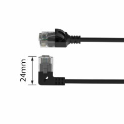 ACT Zwarte 1 meter U/UTP CAT6A LSZH slimline patchkabel met RJ45 connectoren, recht naar 90° haaks links - Afbeelding 4