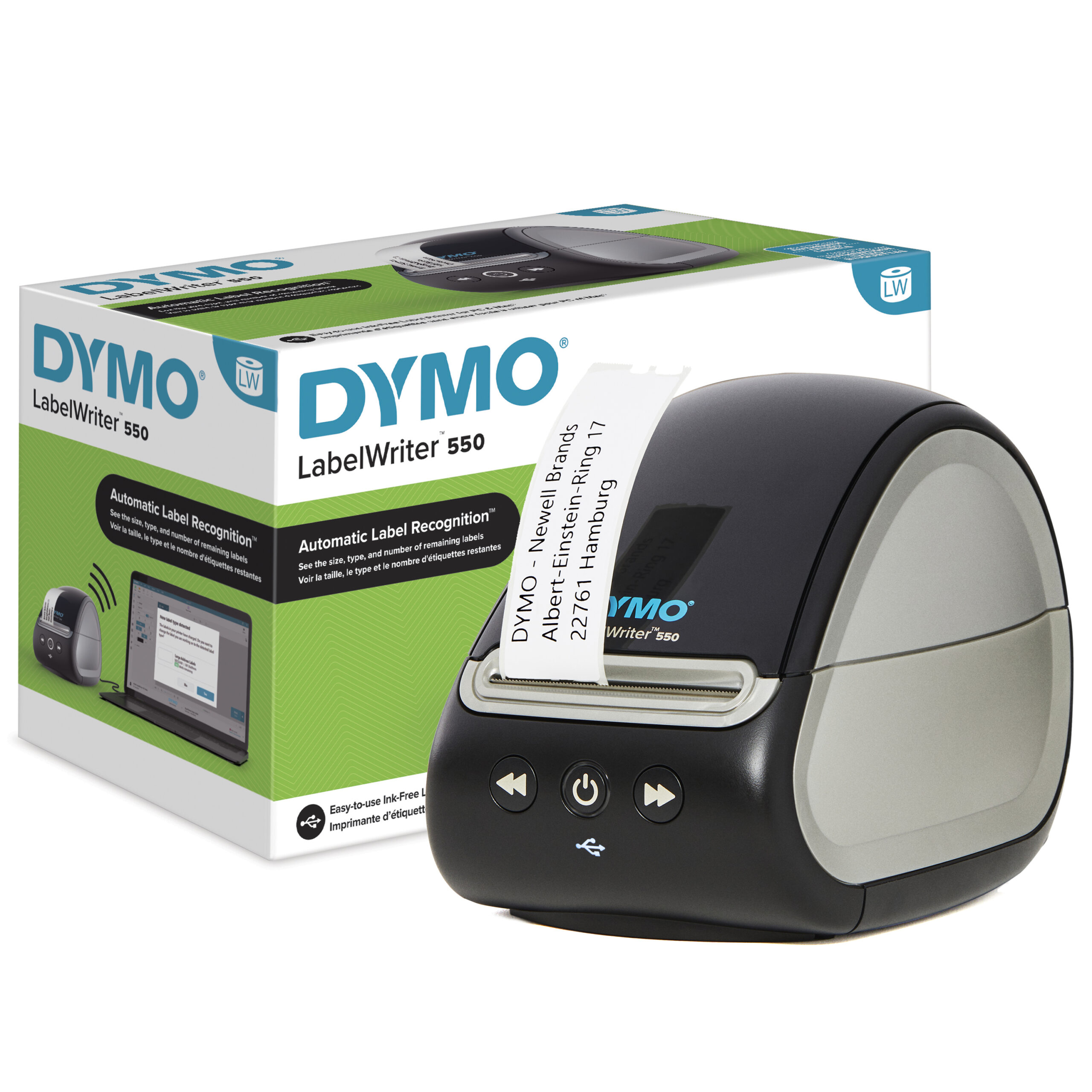 DYMO LabelWriter 550 Labelprinter | Labelmaker met direct thermisch printen | Automatische labelherkenning | Drukt adreslabels, verzendlabels, barcodelabels af en meer | Tweepolige EU-stekker - Afbeelding 3