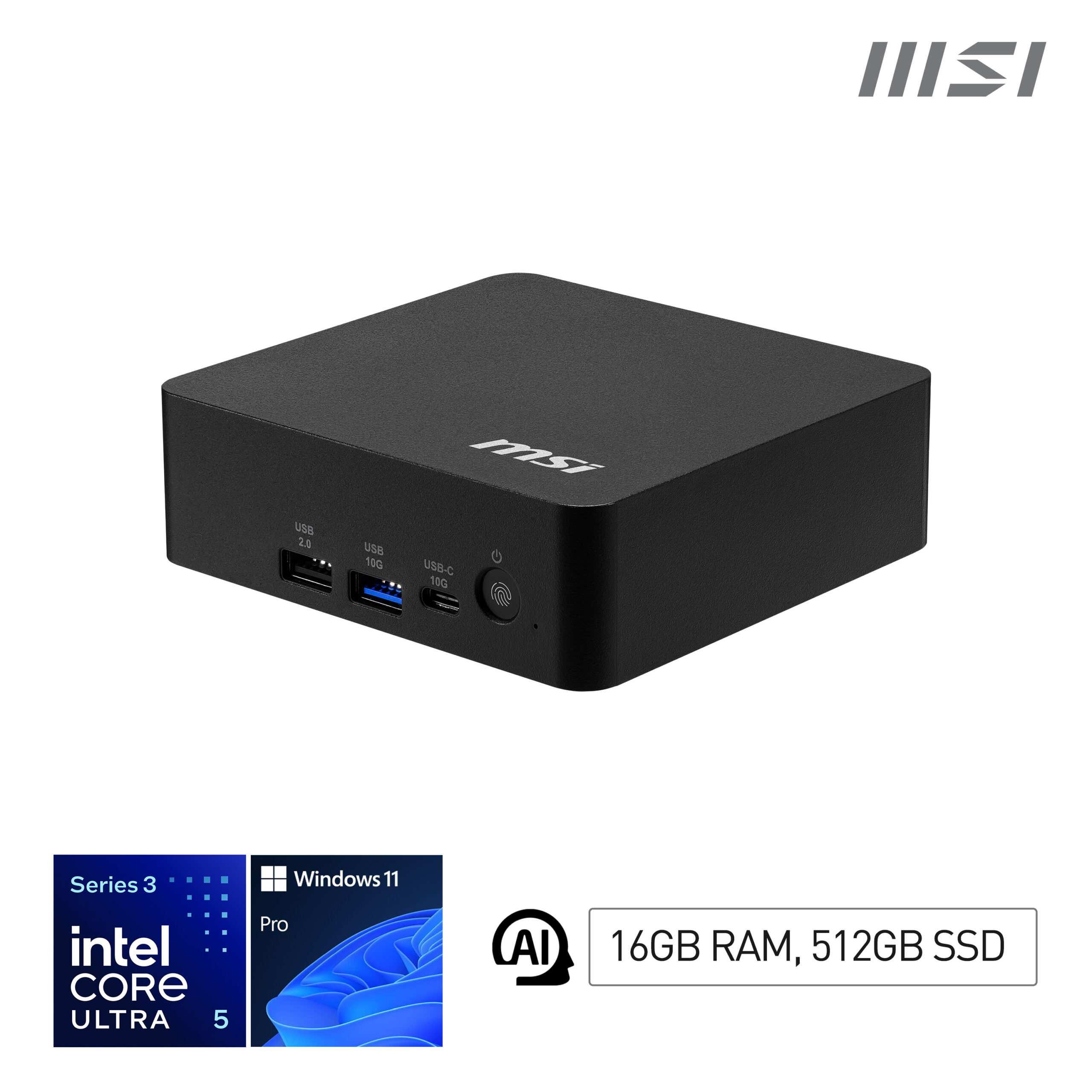 MSI Cubi NUC AI+ 3MG-004EU Copilot+ PC Intel Core Ultra 5 322 16 GB DDR5-SDRAM 512 GB SSD Windows 11 Pro Mini PC Zwart - Afbeelding 2