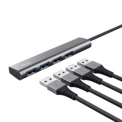Trust Halyx USB Hub - 4-poorts USB-A hub – USB 3.2 Gen 1 – 5 Gbps – Grijs - Afbeelding 4