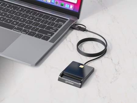 Manhattan Gecombineerde USB-C/USB-A-smartcardlezer, USB 2.0 Type-C- en Type-A-stekker naar contactlezerinterface, ondersteunt Windows, macOS en Linux, leest simkaarten met adapter (niet inbegrepen), kabel van 1 m, zwart - Afbeelding 4