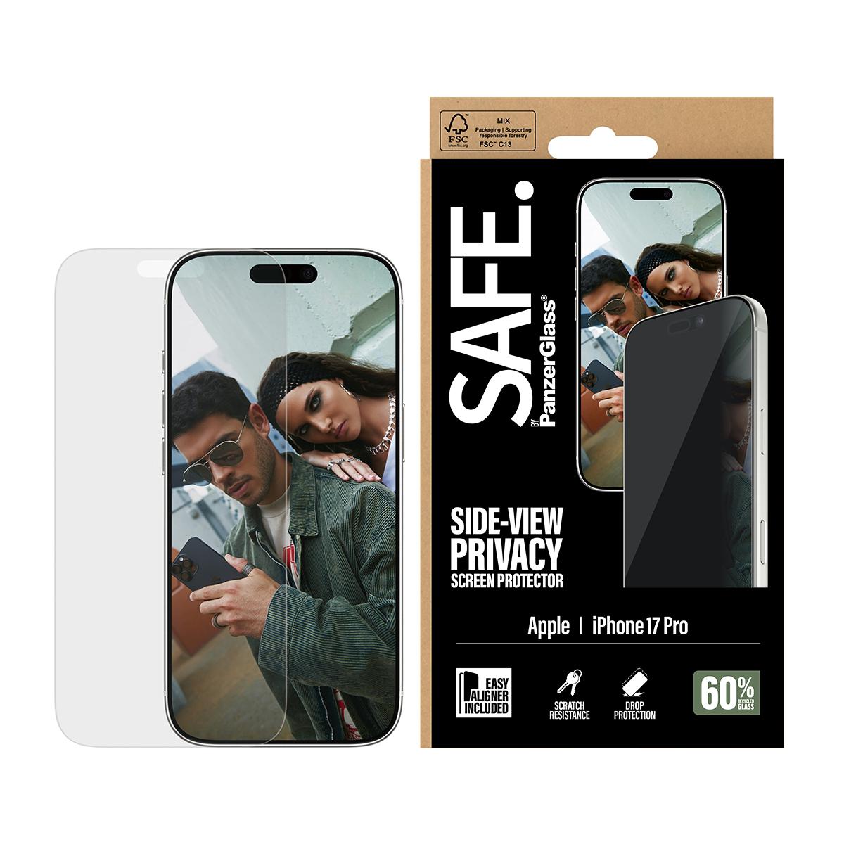 PanzerGlass SAFE. by ® 2-Way Privacy Screen Protector iPhone 17 Pro | Ultra-Wide Fit w. EasyAligner Doorzichtige schermbeschermer Apple 1 stuk(s) - Afbeelding 3