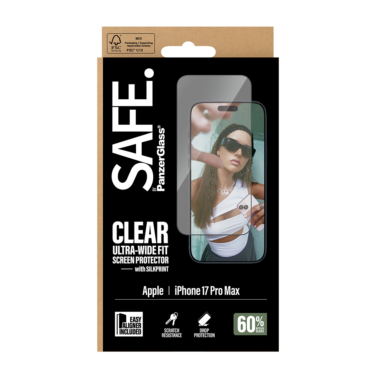 PanzerGlass SAFE. by ® Screen Protector w. Black Frame iPhone 17 Pro Max | Ultra-Wide Fit w. EasyAligner Doorzichtige schermbeschermer Apple 1 stuk(s) - Afbeelding 4
