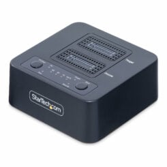 StarTech.com 1:1 M.2 NVMe Drive Duplicator, Standalone M.2 SSD Cloner/Copier tot 90GBpm, USB 3.2 20Gbps Dual-Bay M.2 Drive Dock, Inclusief USB-C/A Kabels