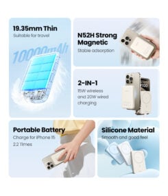 Ugreen 25208 powerbank 10000 mAh Draadloos opladen Beige - Afbeelding 4