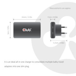 CLUB3D Slanke oplader met twee USB-C®-poorten, 65 W, GaN, PD 3.1, PPS - Afbeelding 4