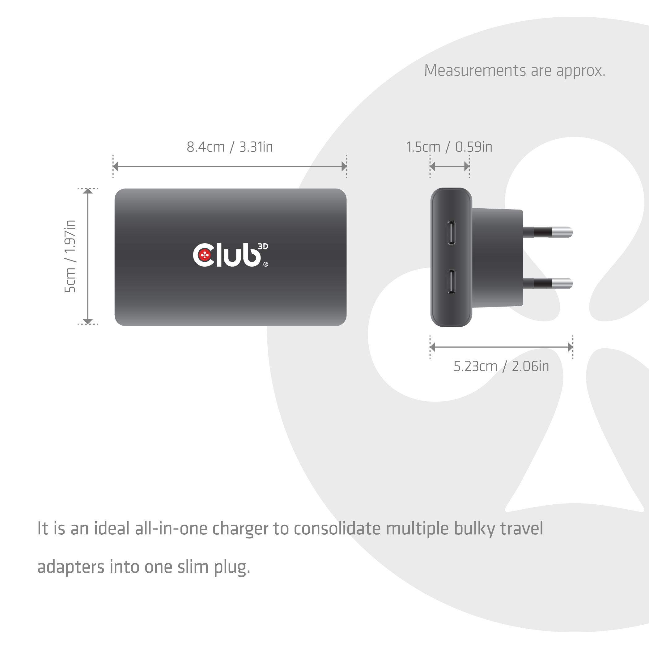 CLUB3D Slanke oplader met twee USB-C®-poorten, 65 W, GaN, PD 3.1, PPS - Afbeelding 4