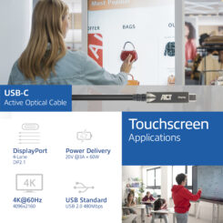 ACT USB-C 3.2 Gen2 Active Optical Cable (AOC), voor touchpanels, video, data, power, 10m - Afbeelding 3