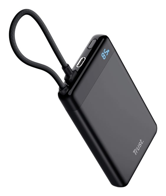 Trust Fiera Powerbank 10.000 mAh - Powerbank – Vaste kabel - USB-C opladen – 10.000 mAh – Zwart - Afbeelding 4