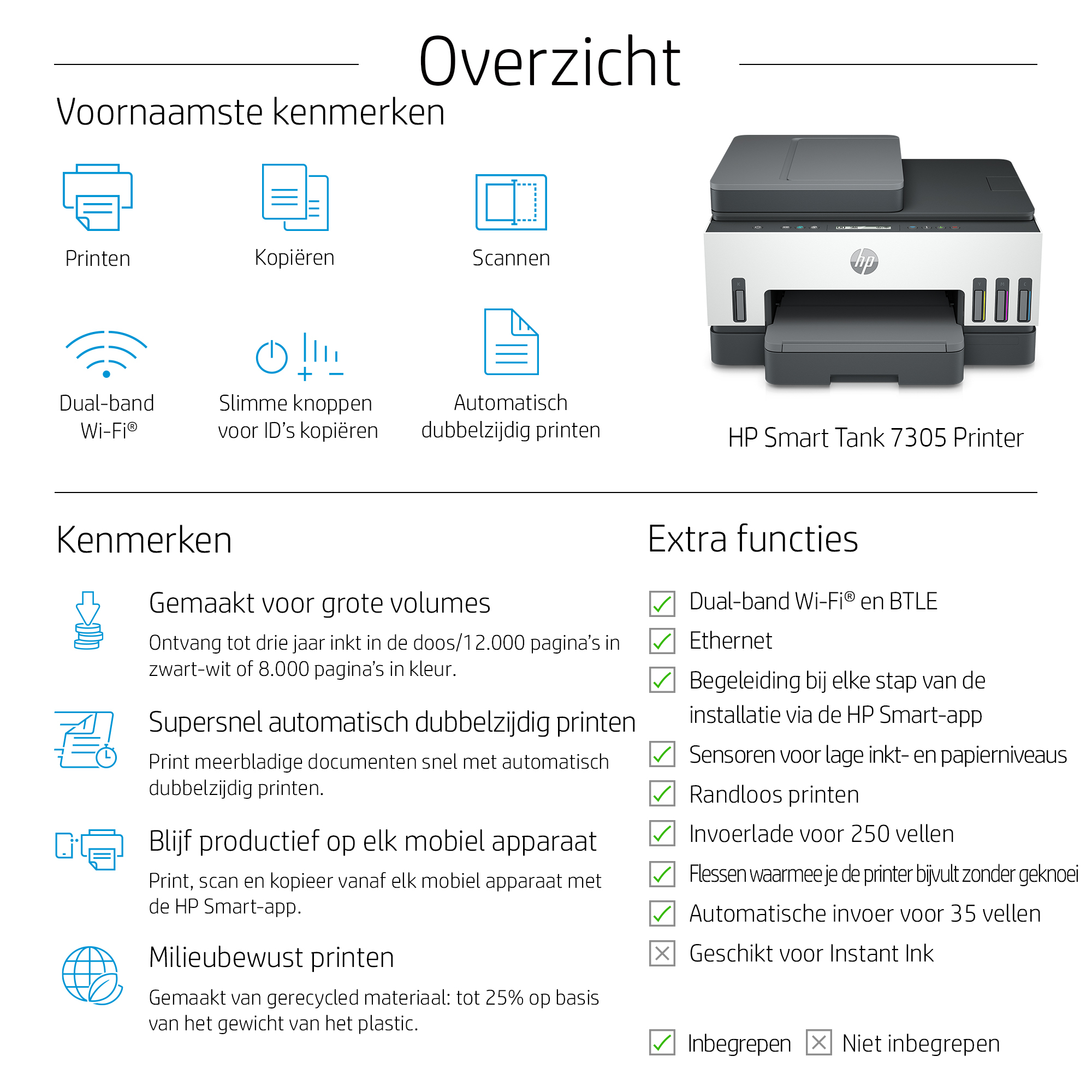 HP Smart Tank 7305 Draadloos All-in-One Kleur Printer, Dubbelzijdig printen; Kopieerapparaat, Scanner - Afbeelding 6
