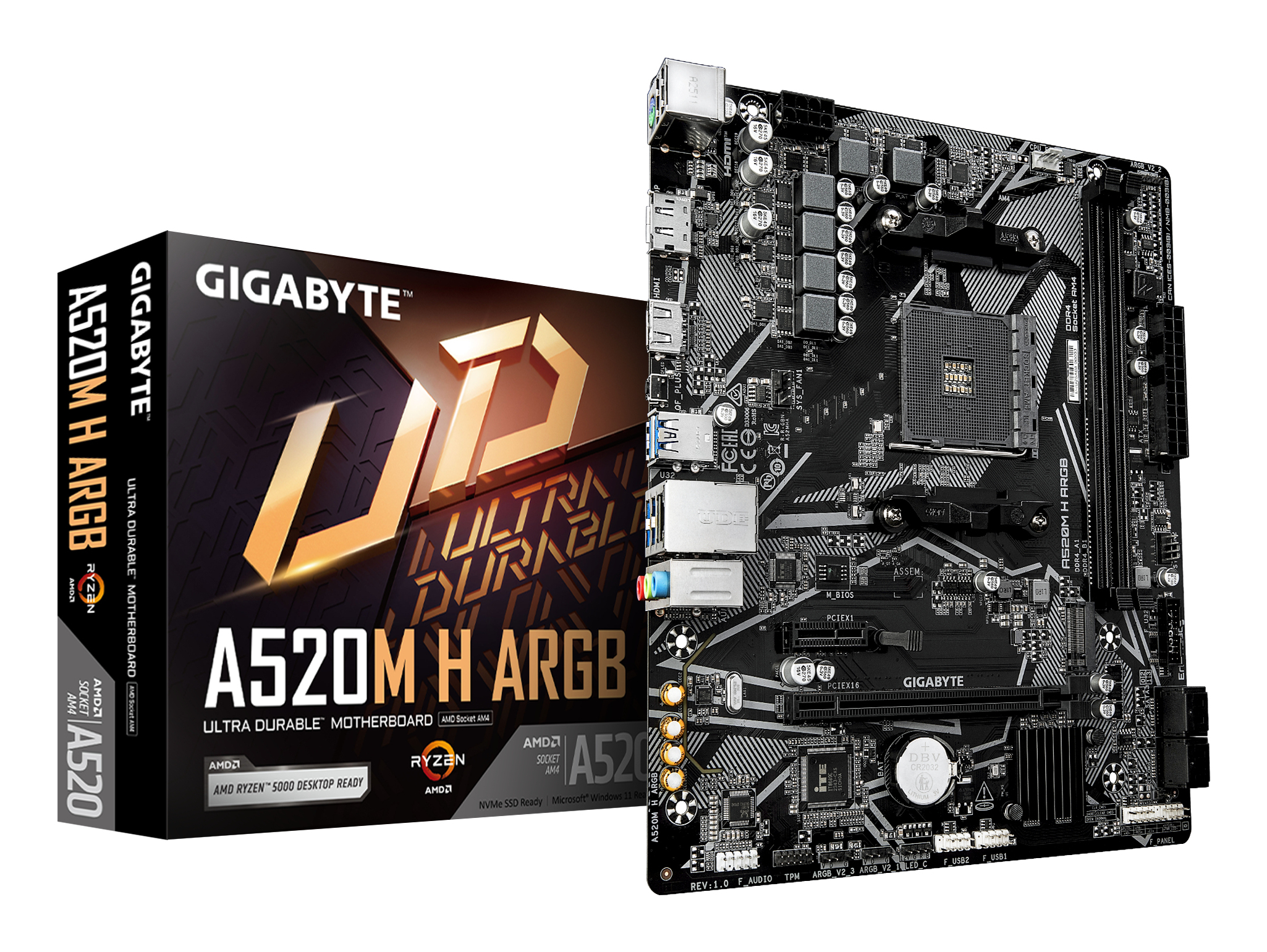 GIGABYTE A520M H ARGB moederbord AMD A520 Socket AM4 micro ATX