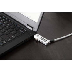 Manhattan Universeel combinatieslot voor laptop (Noble Wedge®, Nano en K-Slot), 3-in-1 diefstalbeveiliging, resetbare 4-cijferige combinatie, kabel van 1,8 m van koolstofstaal, snijbestendig, PVC-coating transparant, zilver - Afbeelding 5