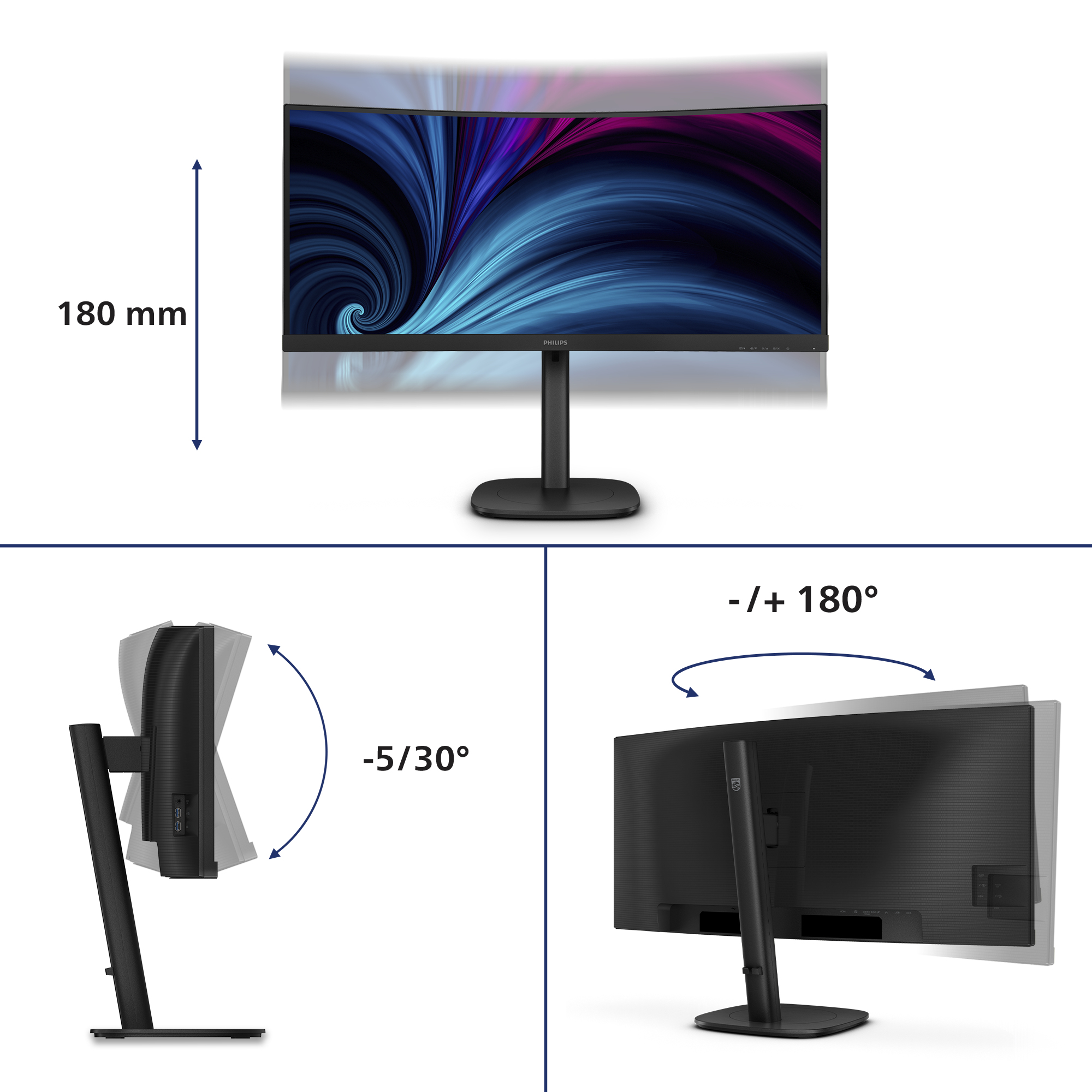 Philips 3000 series 34B2U3600C/00 computer monitor 86,4 cm (34") 3440 x 1440 Pixels Wide Quad HD LCD Zwart - Afbeelding 6