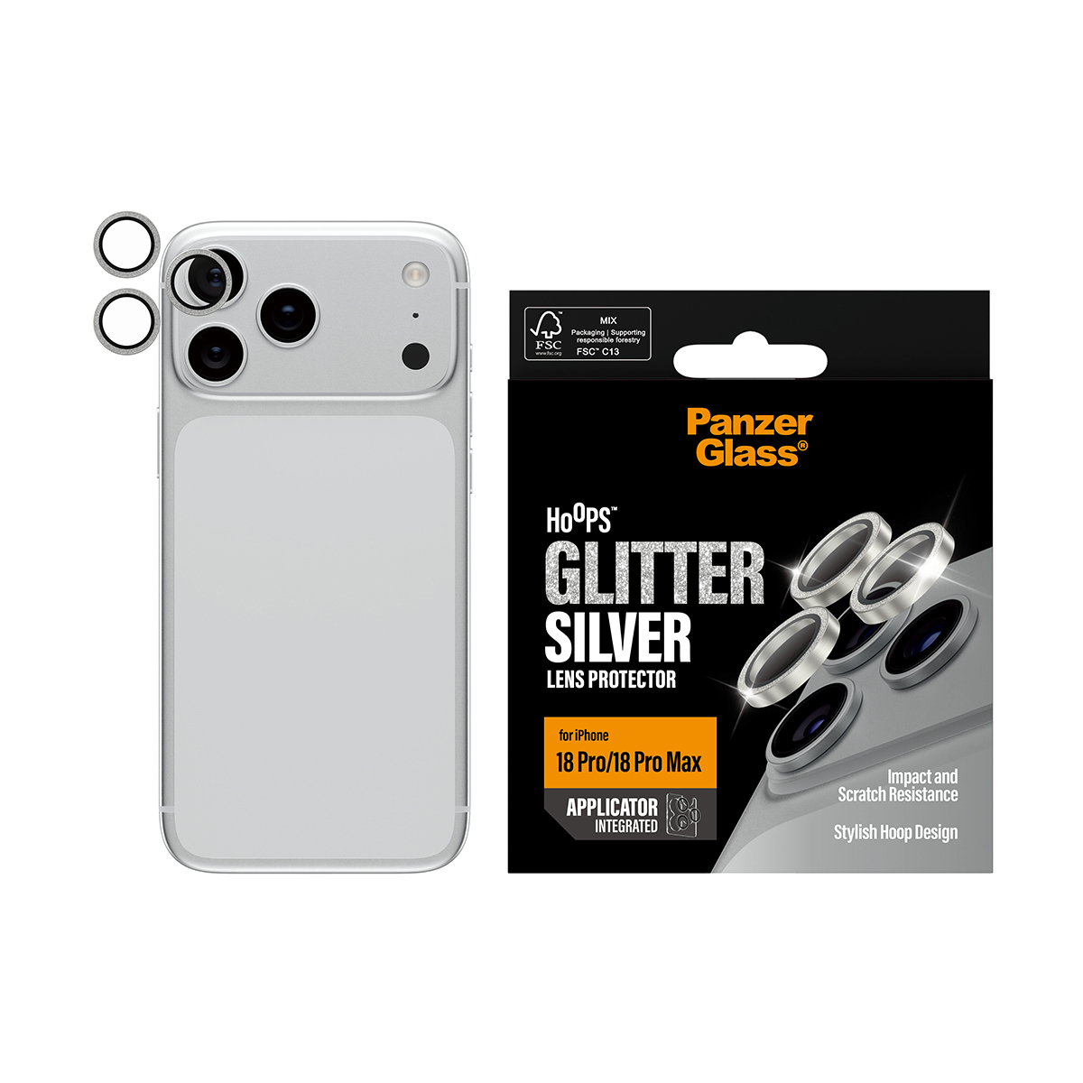 PanzerGlass ® Hoops® Camera Lens Protector Glitter Silver iPhone 2026 Pro | 2026 Pro Max Doorzichtige schermbeschermer 1 stuk(s) - Afbeelding 3