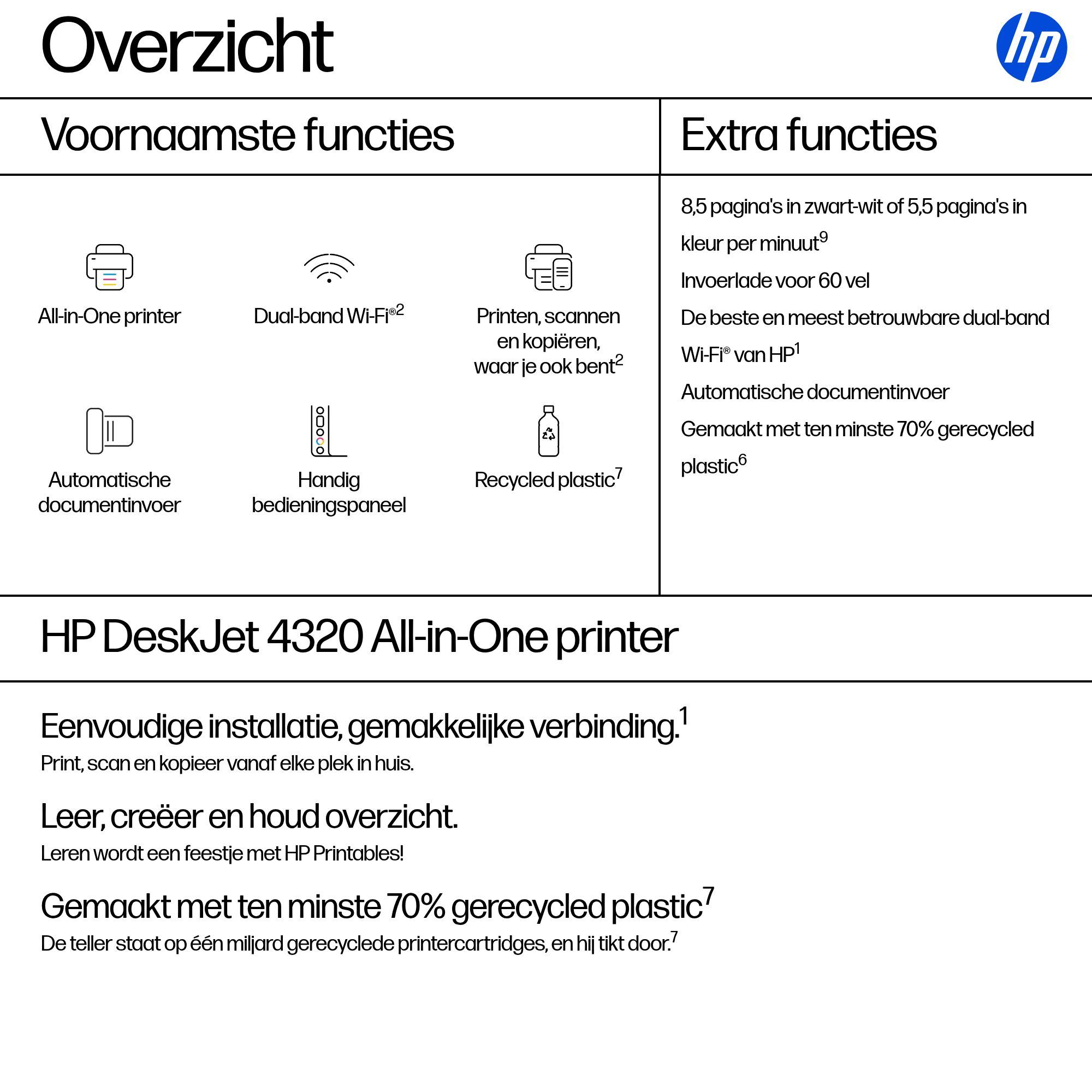 HP DeskJet 4320 Draadloos All-in-One Kleur Printer, Instant Ink - Afbeelding 4