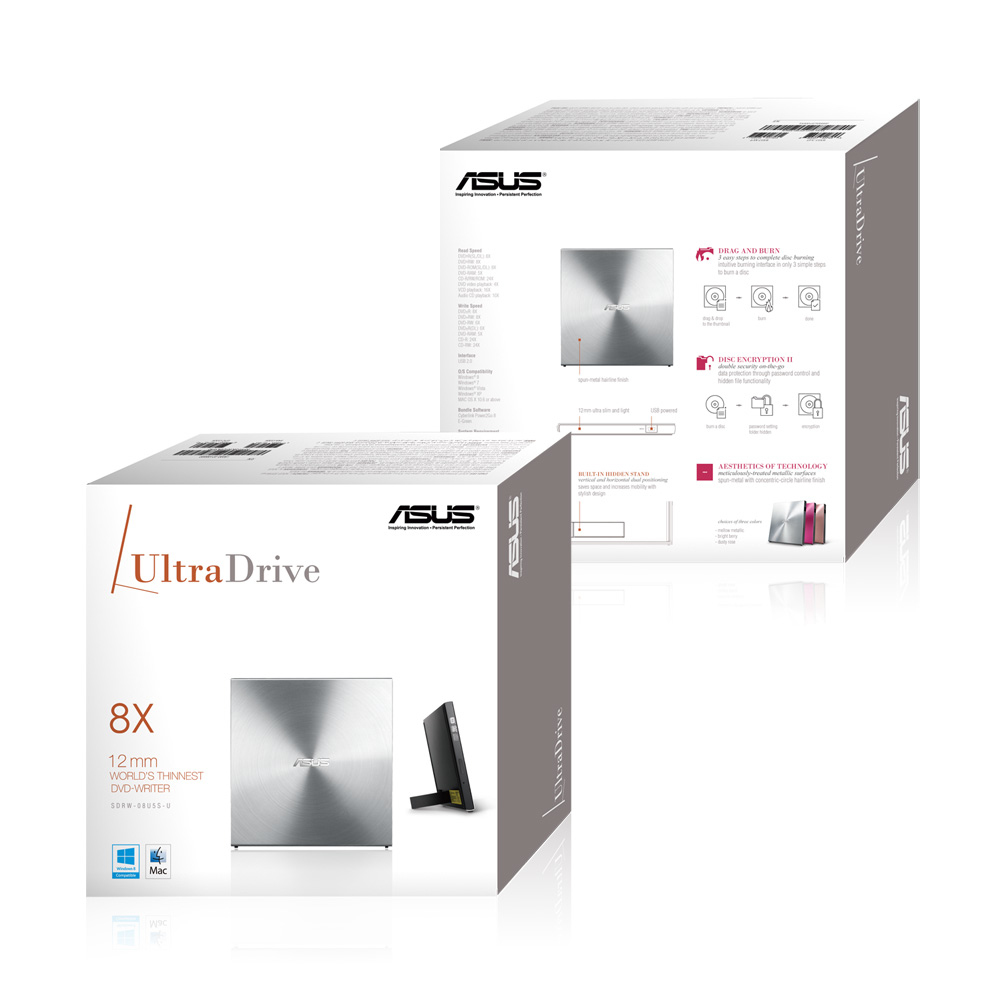 ASUS SDRW-08U5S-U optisch schijfstation DVD Super Multi DL Metallic - Afbeelding 3