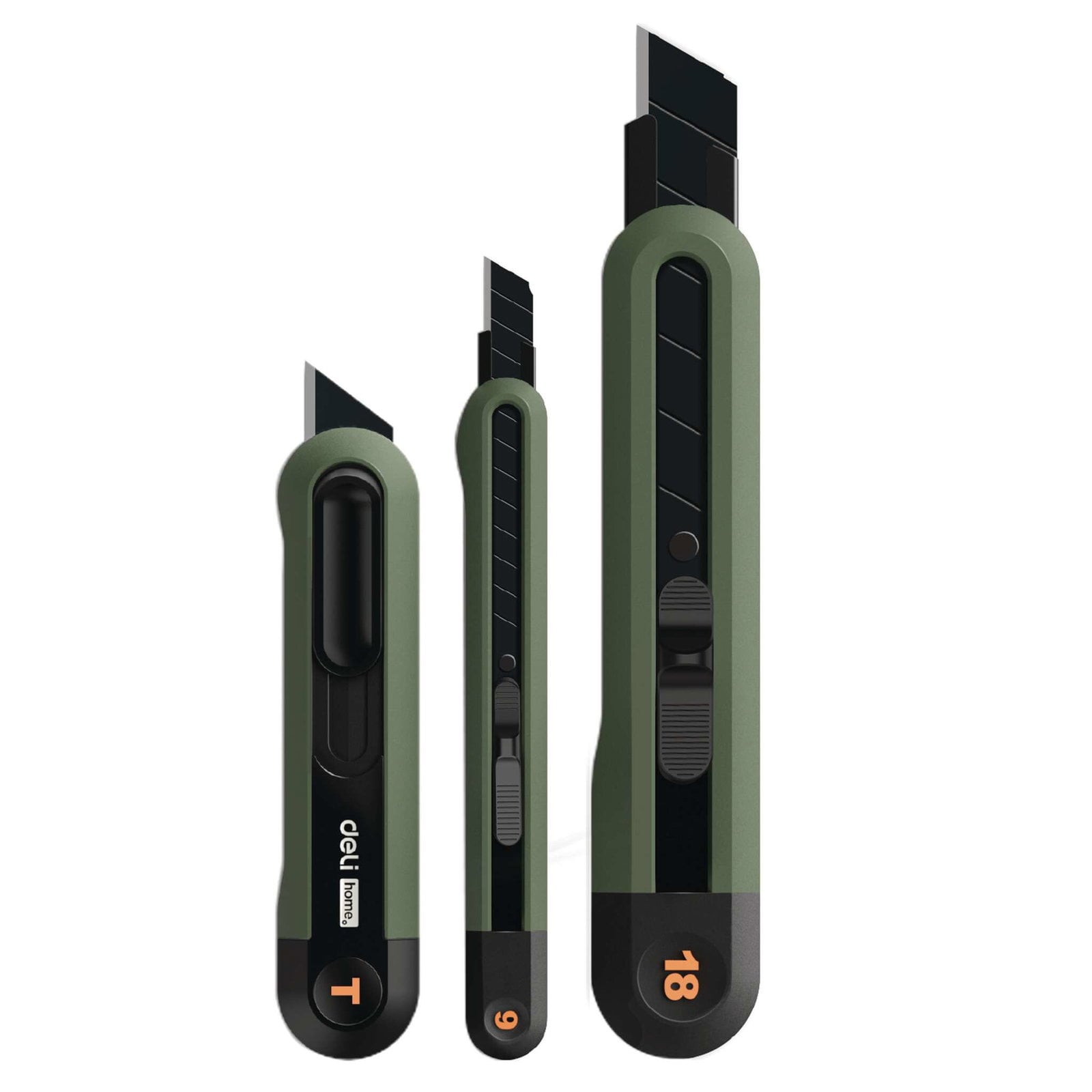 DELI Cuttermesser Set 3-teilig signalgrün