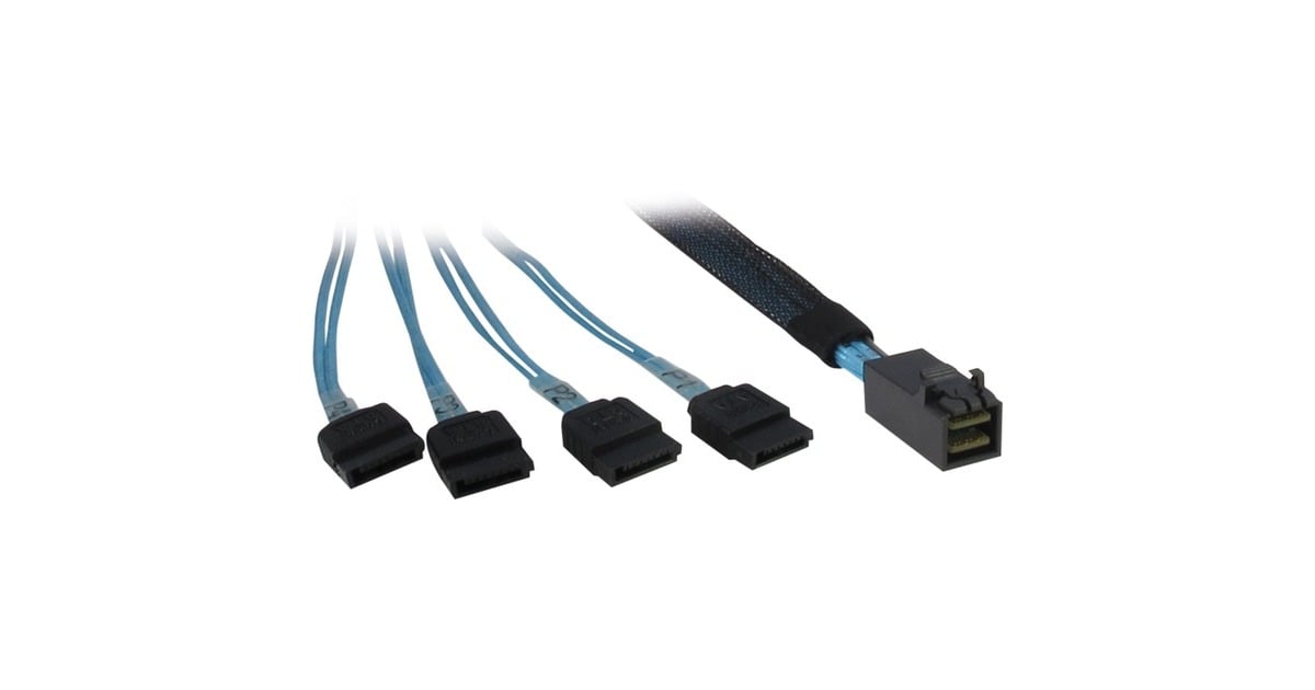 Inter-Tech 0.5m SFF 8643/4x SATA 0,5 m Zwart, Blauw