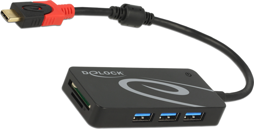 DeLOCK HUB USB 3.0 USB Type-C > 3 Port extern USB 3.2 Gen 1 (3.1 Gen 1) Type-C Zwart