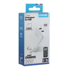 TNB 2.4A Mains 2 USB Charger White