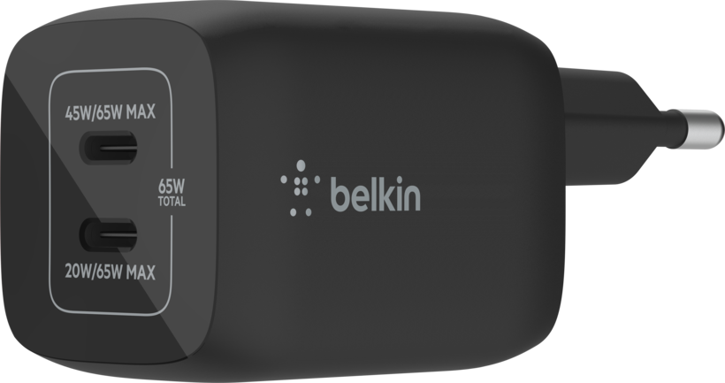 65W PD PPS Dual USB-C GaN Chrg Blk-Unv