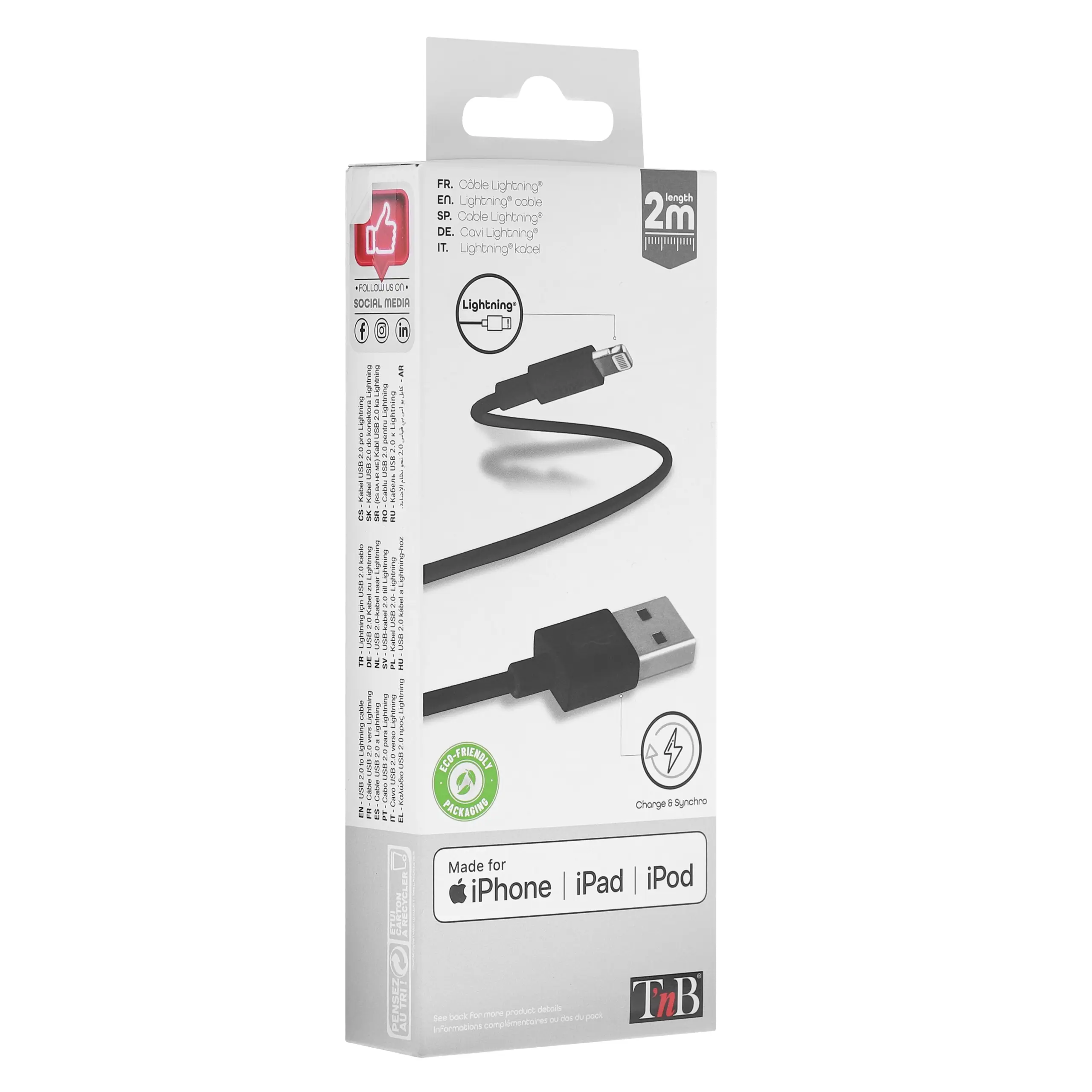 TNB USB/Lightning cable - 2 m - black