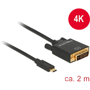 DeLOCK 2m, USB-C/DVI 24+1 USB grafische adapter 3840 x 2160 Pixels Zwart