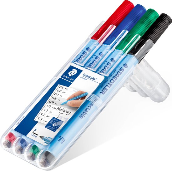 Staedtler Lumocolor correctable 305 markeerstift 4 stuk(s) Groen, Zwart, Blauw, Rood