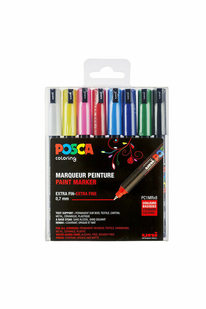 POSCA uni PC-1MR, 16 pcs markeerstift 16 stuk(s) Kogelpunt Zwart, Blauw, Goud, Groen, Oranje, Roze, Rood, Zilver, Violet, Wit, Geel