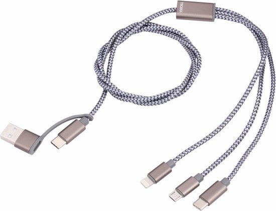 TROIKA CBL30/GY USB-kabel 1 m USB C USB C/Micro USB-A/Lightning Grijs