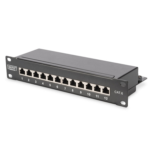 DIGITUS CAT 6 - Class E patch panel - shielded - 10inch Rack Mount - 12-port RJ45 8P8C - LSA - 1U - Black