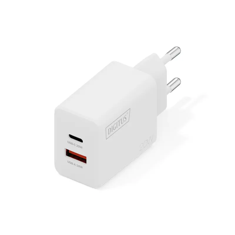 DIGITUS USB Charger 20W - 1x USB-C - 1x USB-A - White