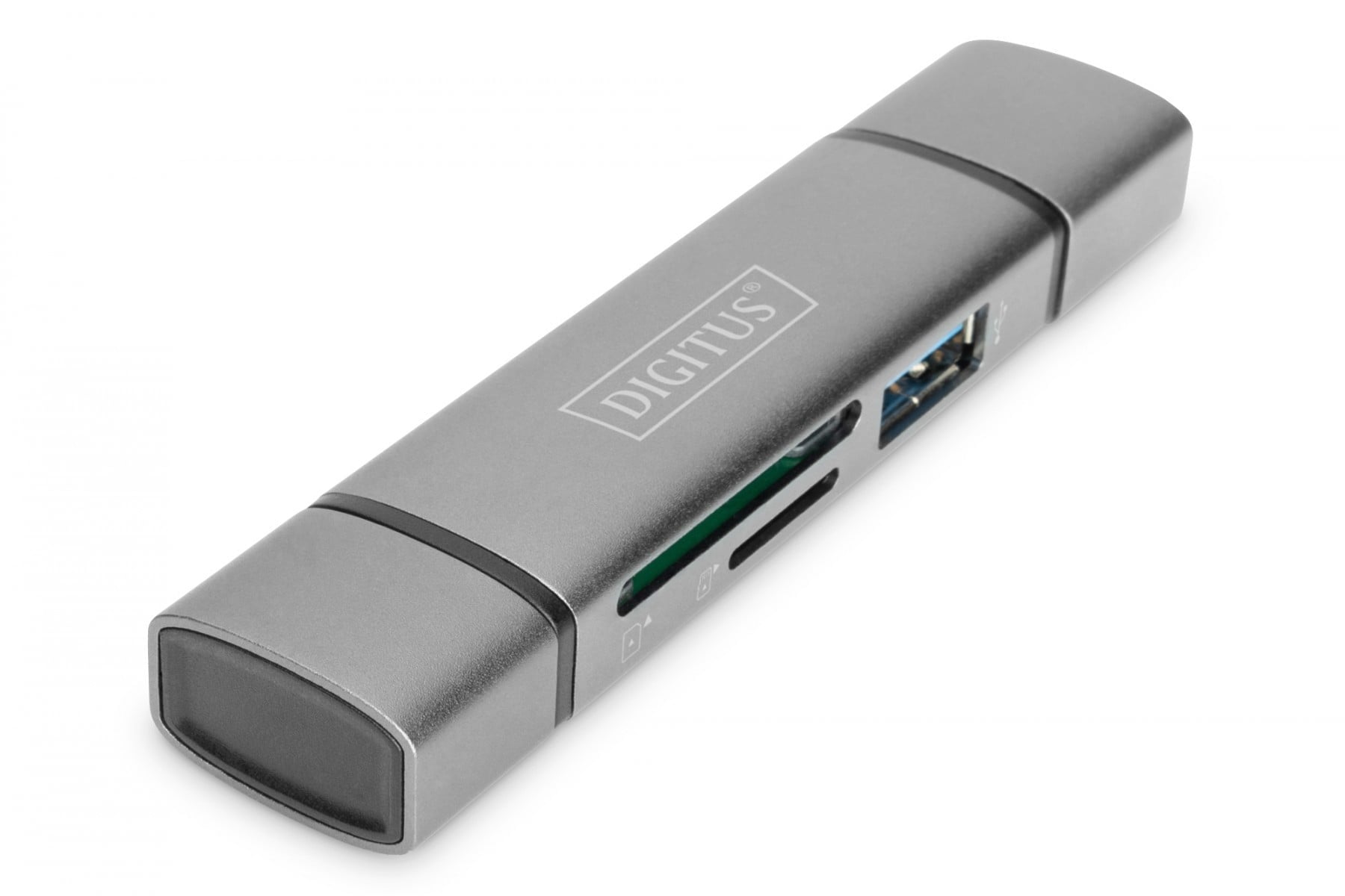 DIGITUS Combo Card Reader Hub (USB-C+USB 3.0) 1x SD - 1x MicroSD - 1x USB 3.0 - Grey
