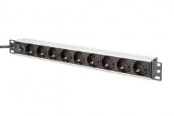 DIGITUS Socket Strip - 9 Way Outlet - Aluminum profile and back-up fuse - 2m - Supply Cable - IEC C14 Plug