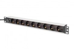 DIGITUS Socket Strip - 9 Way Outlet - Aluminum profile and back-up fuse - 2m - Supply Cable - IEC C14 Plug