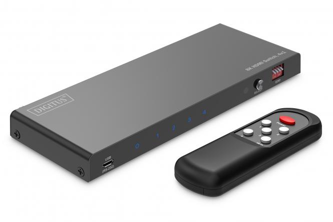 DIGITUS 4x1 HDMI Switch - 8K - 60Hz (4:4:4) - Toslink - Stereo - EDID Control - Black