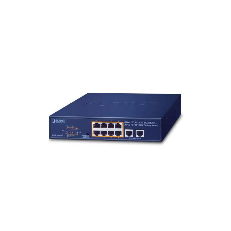 PLANET GSD-1008HP netwerk-switch Unmanaged Gigabit Ethernet (10/100/1000) Power over Ethernet (PoE) 1U Blauw